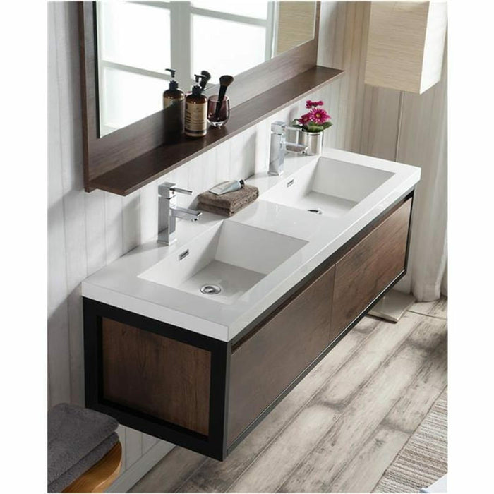 Moreno Bath Lake 60 Inch Wall Mounted Modern Vanity With Matte Black Stainless Steel Frame Lake60WHMB