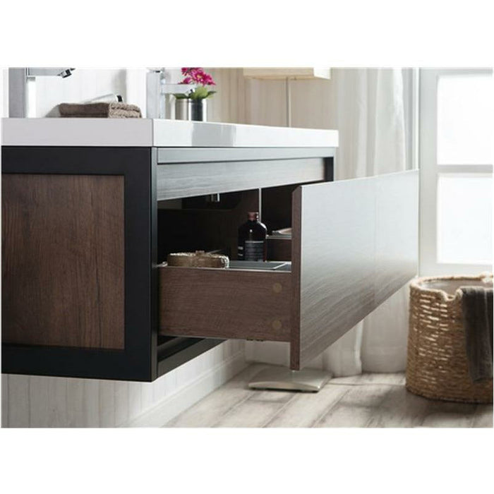 Moreno Bath Lake 60 Inch Wall Mounted Modern Vanity With Matte Black Stainless Steel Frame Lake60WHMB