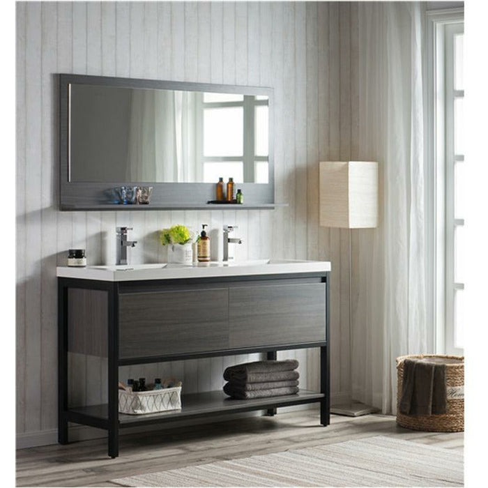 Moreno Bath Lake 60 Inch Freestanding Modern Vanity With Matte Black Stainless Steel In Gray Oak Frame Lake60FSMB-GO