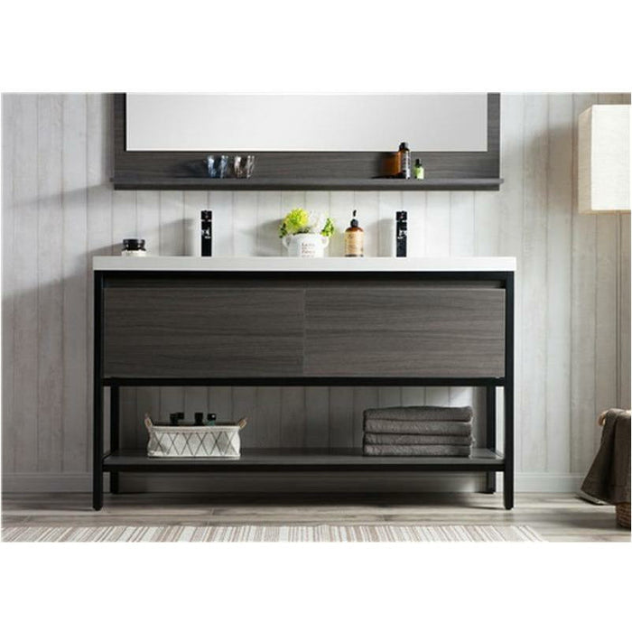 Moreno Bath Lake 60 Inch Freestanding Modern Vanity With Matte Black Stainless Steel In Gray Oak Frame Lake60FSMB-GO