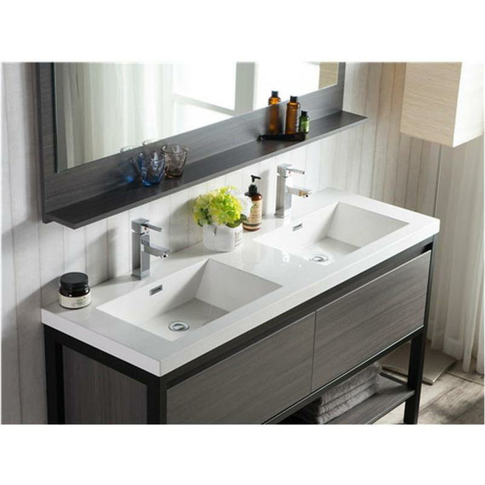 Moreno Bath Lake 60 Inch Freestanding Modern Vanity With Matte Black Stainless Steel In Gray Oak Frame Lake60FSMB-GO