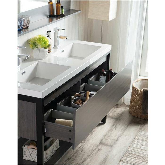 Moreno Bath Lake 60 Inch Freestanding Modern Vanity With Matte Black Stainless Steel In Gray Oak Frame Lake60FSMB-GO