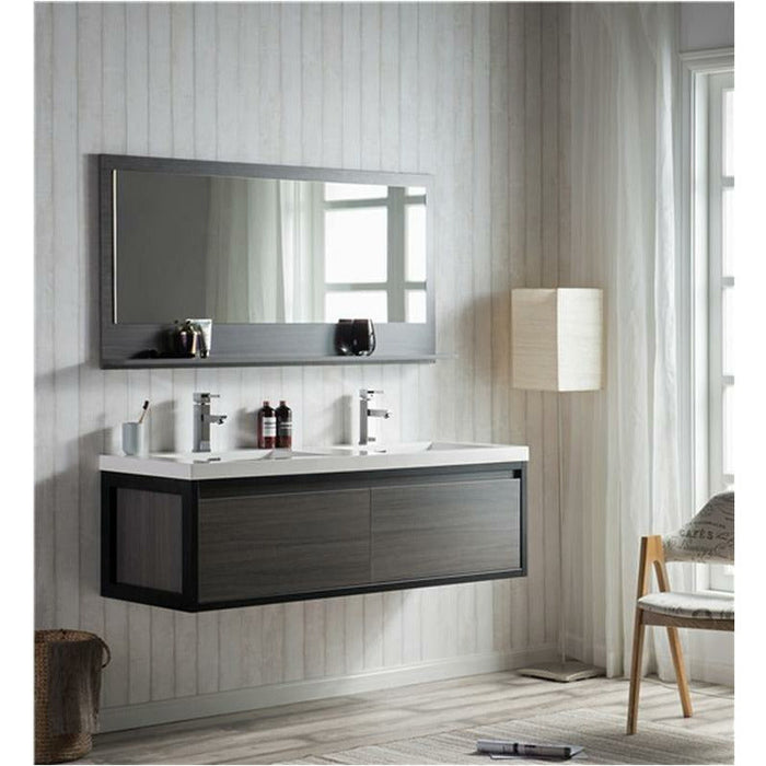 Moreno Bath Lake 60 Inch Wall Mounted Modern Vanity With Matte Black Stainless Steel Frame Lake60WHMB