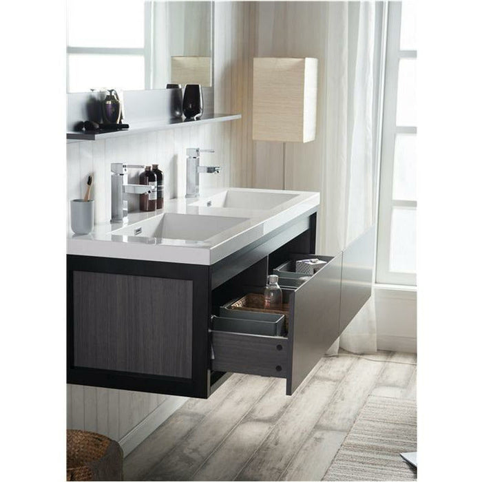 Moreno Bath Lake 60 Inch Wall Mounted Modern Vanity With Matte Black Stainless Steel Frame Lake60WHMB