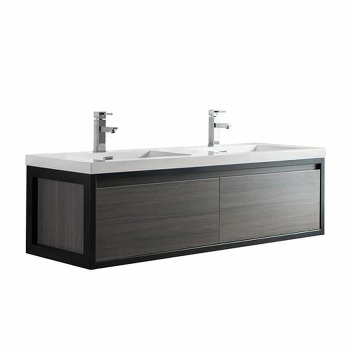 Moreno Bath Lake 60 Inch Wall Mounted Modern Vanity With Matte Black Stainless Steel Frame Lake60WHMB