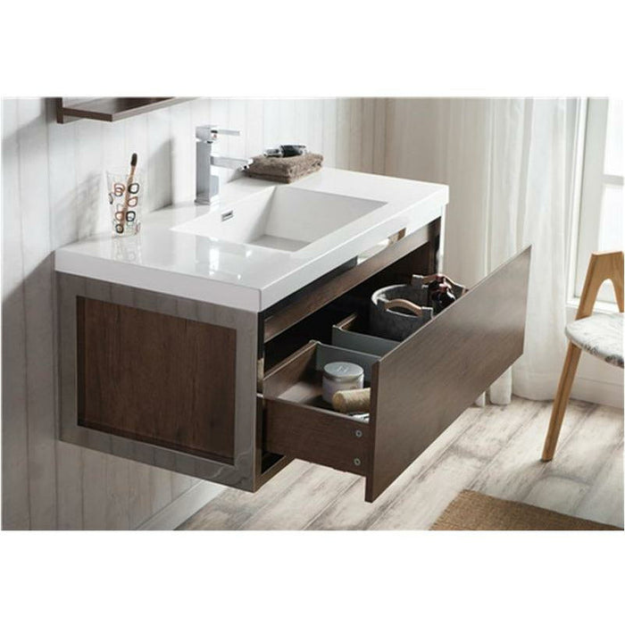 Moreno Bath Lake 42 Inch Wall Mounted Modern Vanity With Chrome Stainless Steel Frame Lake42WHGB