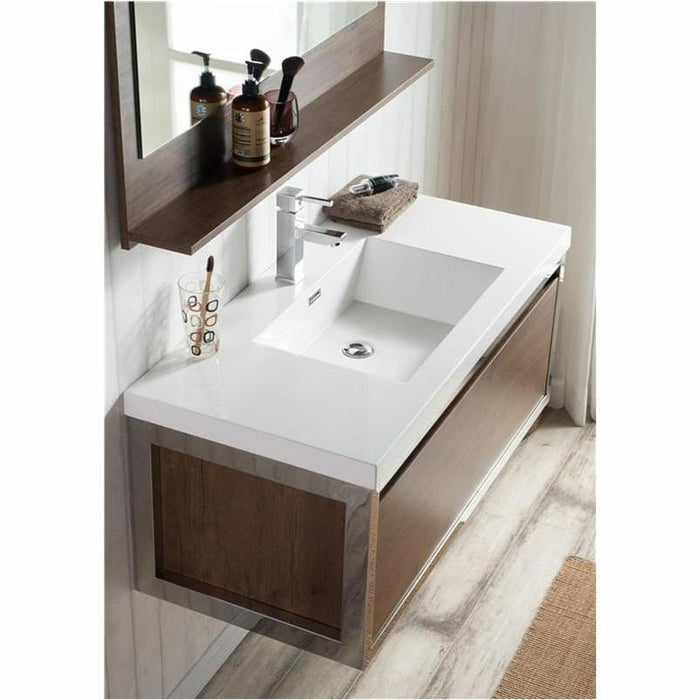 Moreno Bath Lake 42 Inch Wall Mounted Modern Vanity With Chrome Stainless Steel Frame Lake42WHGB