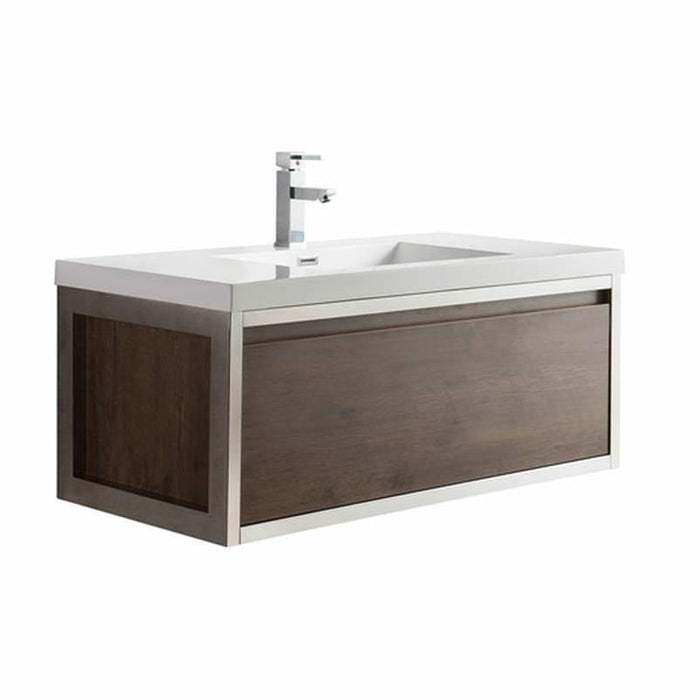 Moreno Bath Lake 42 Inch Wall Mounted Modern Vanity With Chrome Stainless Steel Frame Lake42WHGB