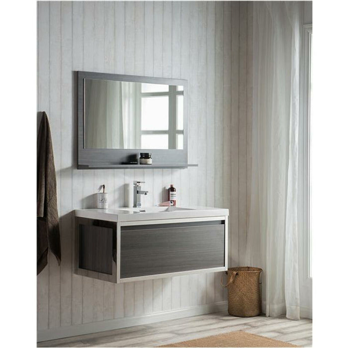 Moreno Bath Lake 42 Inch Wall Mounted Modern Vanity With Chrome Stainless Steel Frame Lake42WHGB