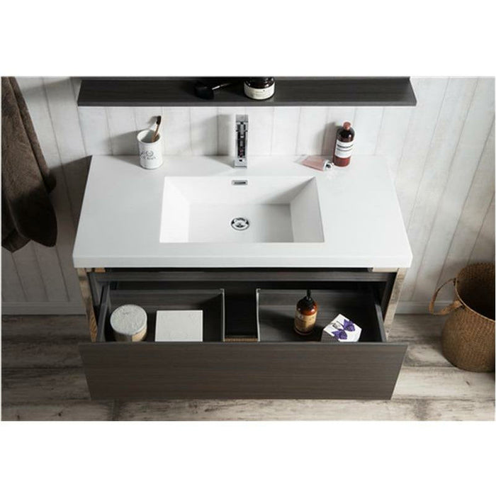 Moreno Bath Lake 42 Inch Wall Mounted Modern Vanity With Chrome Stainless Steel Frame Lake42WHGB