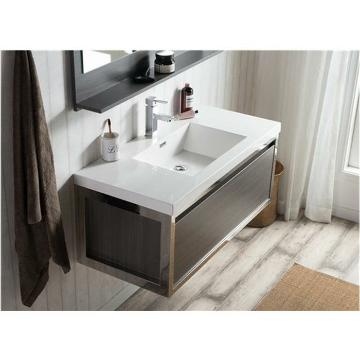 Moreno Bath Lake 42 Inch Wall Mounted Modern Vanity With Chrome Stainless Steel Frame Lake42WHGB