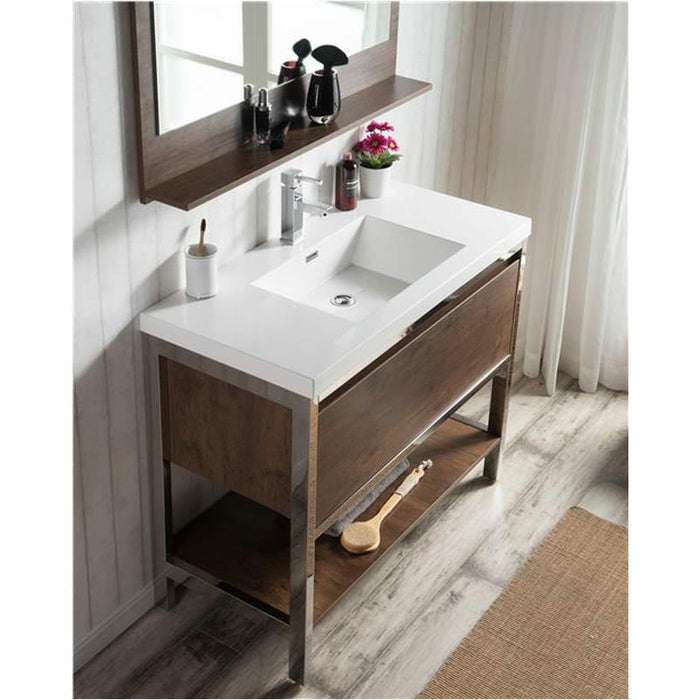 Moreno Bath Lake 42 Inch Freestanding Modern Vanity With Chrome Stainless Steel Frame Lake42FSGB