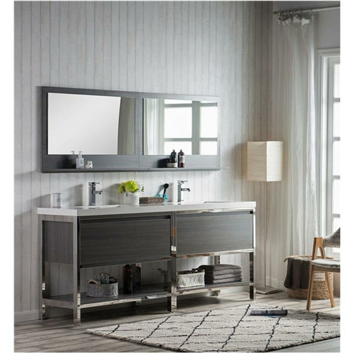 Moreno Bath Lake 84 Inch Freestanding Modern Vanity With Chrome Stainless Steel Frame Lake84FSGB