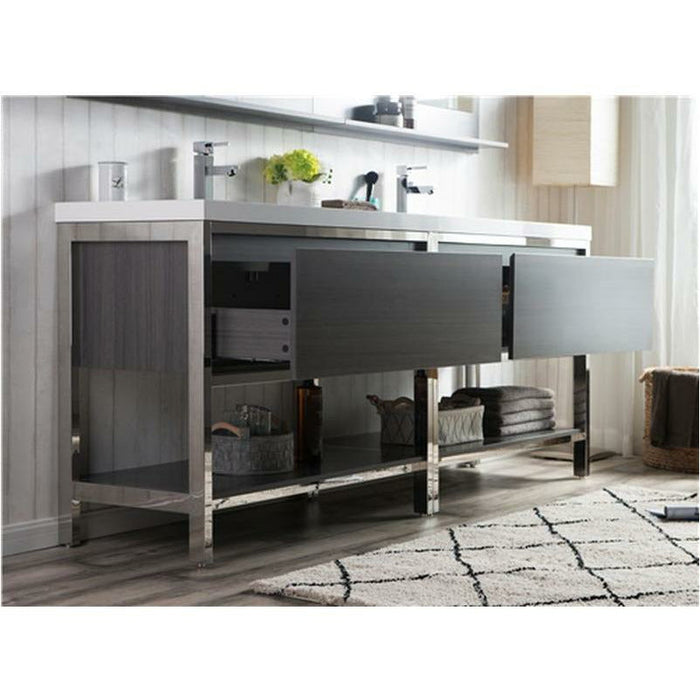 Moreno Bath Lake 84 Inch Freestanding Modern Vanity With Chrome Stainless Steel Frame Lake84FSGB