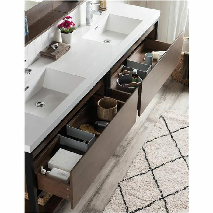 Moreno Bath Lake 84 Inch Freestanding Modern Vanity With Matte Black Stainless Steel Frame Lake84FSMB