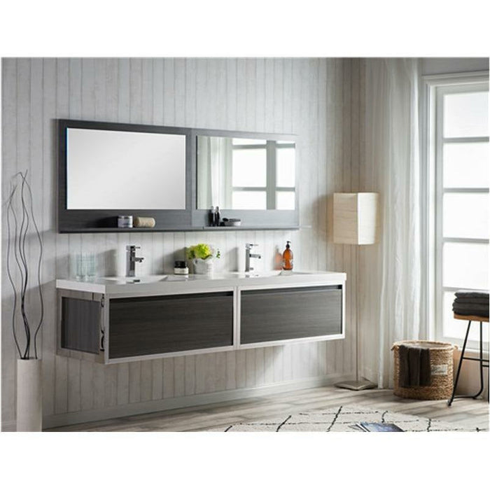 Moreno Bath Lake 84 Inch Wall Mounted Modern Vanity With Chrome Stainless Steel Frame Lake84WHGB