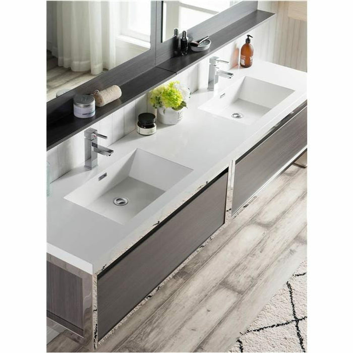 Moreno Bath Lake 84 Inch Wall Mounted Modern Vanity With Chrome Stainless Steel Frame Lake84WHGB