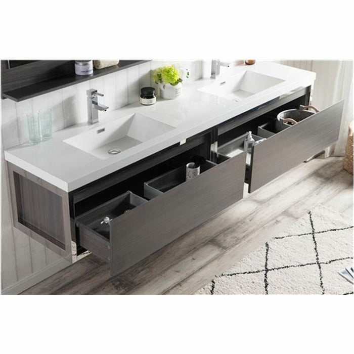 Moreno Bath Lake 84 Inch Wall Mounted Modern Vanity With Chrome Stainless Steel Frame Lake84WHGB