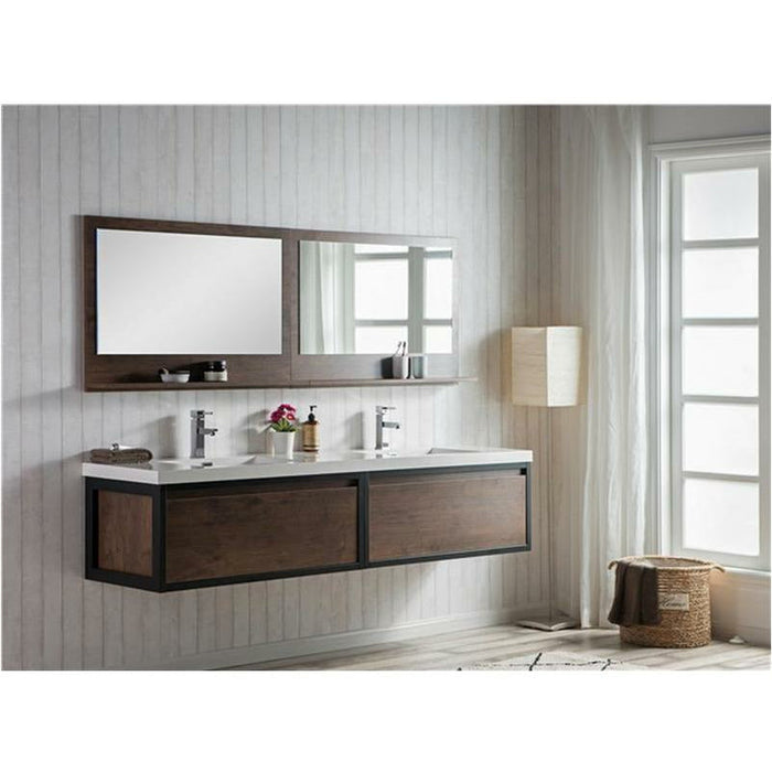 Moreno Bath Lake 84 Inch Wall Mounted Modern Vanity With Matte Black Stainless Steel Frame Lake84WHM