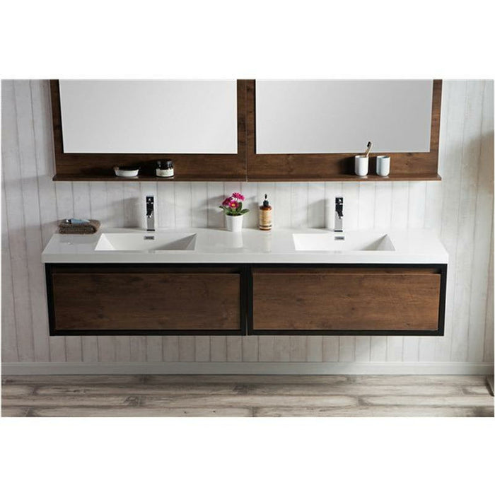 Moreno Bath Lake 84 Inch Wall Mounted Modern Vanity With Matte Black Stainless Steel Frame Lake84WHM