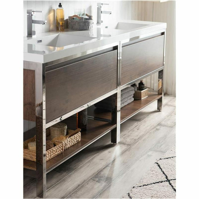 Moreno Bath Lake 84 Inch Freestanding Modern Vanity With Chrome Stainless Steel Frame Lake84FSGB