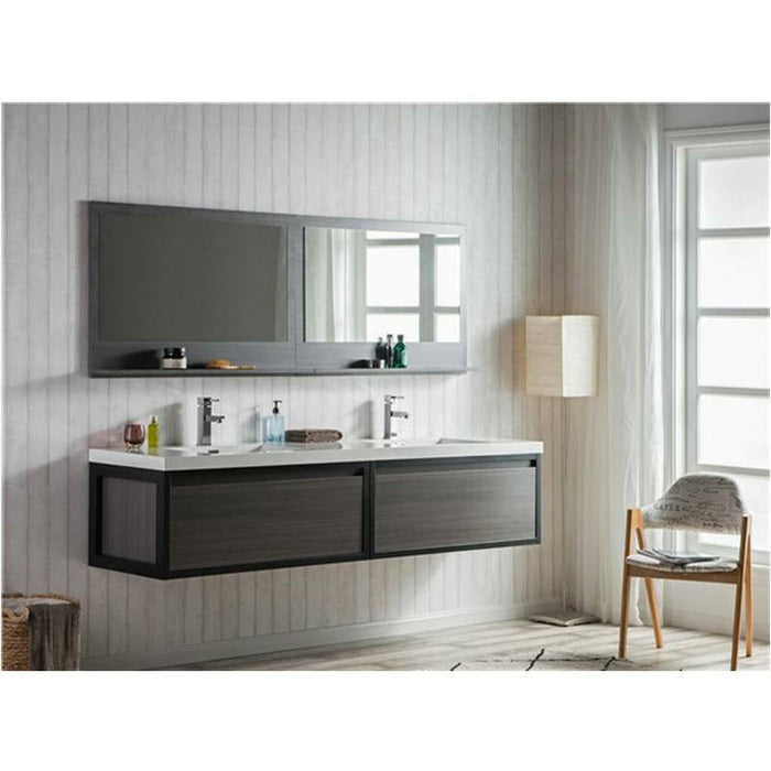 Moreno Bath Lake 84 Inch Wall Mounted Modern Vanity With Matte Black Stainless Steel Frame Lake84WHM