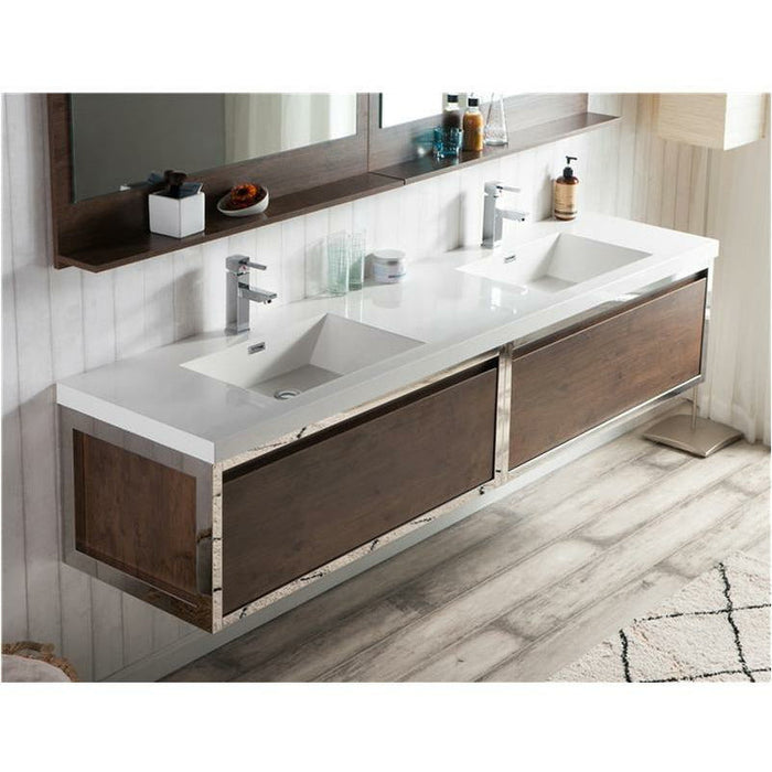 Moreno Bath Lake 84 Inch Wall Mounted Modern Vanity With Chrome Stainless Steel Frame Lake84WHGB