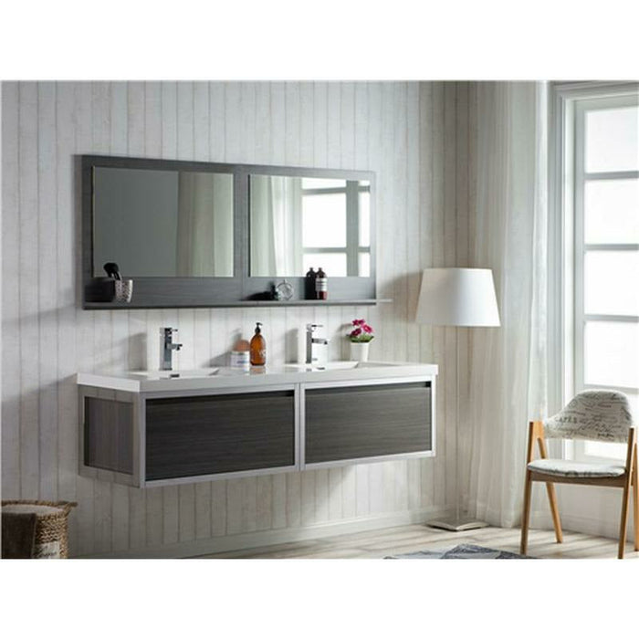 Moreno Bath Lake 72 Inch Wall Mounted Modern Vanity With Chrome Stainless Steel Frame Lake72WHGB