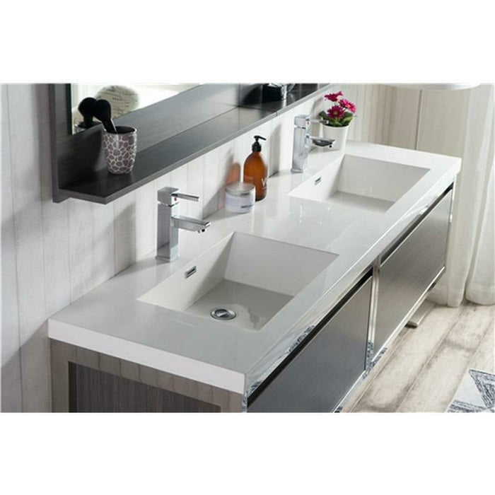 Moreno Bath Lake 72 Inch Wall Mounted Modern Vanity With Chrome Stainless Steel Frame Lake72WHGB