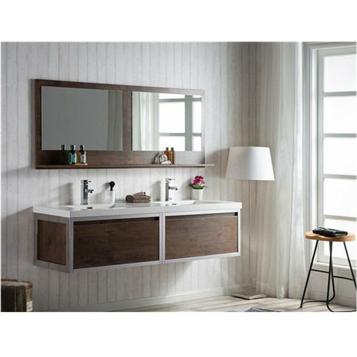 Moreno Bath Lake 72 Inch Wall Mounted Modern Vanity With Chrome Stainless Steel Frame Lake72WHGB