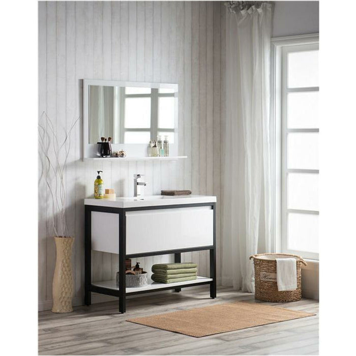 Moreno Bath Lake 42 Inch Freestanding Modern Vanity With Matte Black Stainless Steel Frame Lake42FSMB