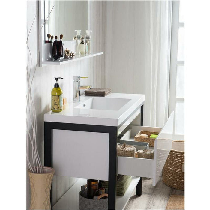 Moreno Bath Lake 42 Inch Freestanding Modern Vanity With Matte Black Stainless Steel Frame Lake42FSMB