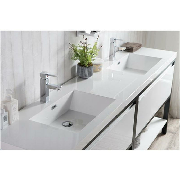 Moreno Bath Lake 84 Inch Freestanding Modern Vanity With Matte Black Stainless Steel Frame Lake84FSMB