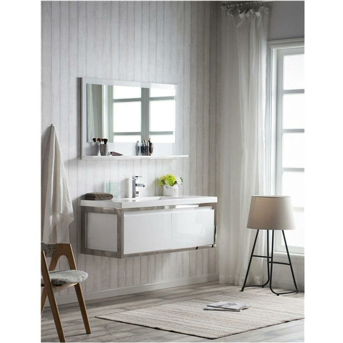 Moreno Bath Lake 48 Inch Wall Mounted Modern Vanity With Chrome Stainless Steel Frame Lake48WHGB