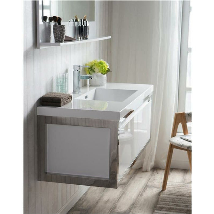 Moreno Bath Lake 48 Inch Wall Mounted Modern Vanity With Chrome Stainless Steel Frame Lake48WHGB