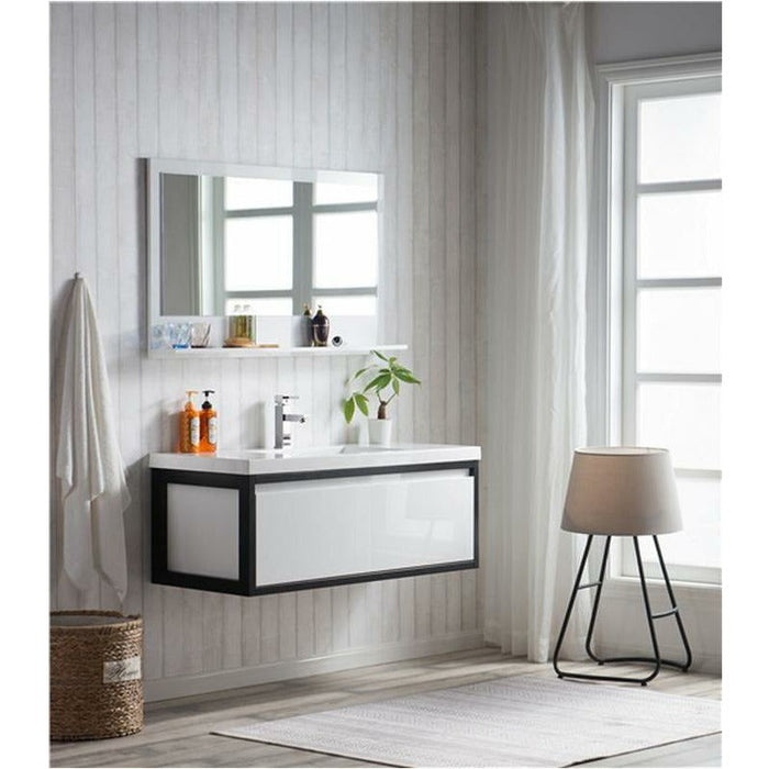 Moreno Bath Lake 48 Inch Wall Mounted Modern Vanity With Matte Black Stainless Steel Frame Lake48WHMB