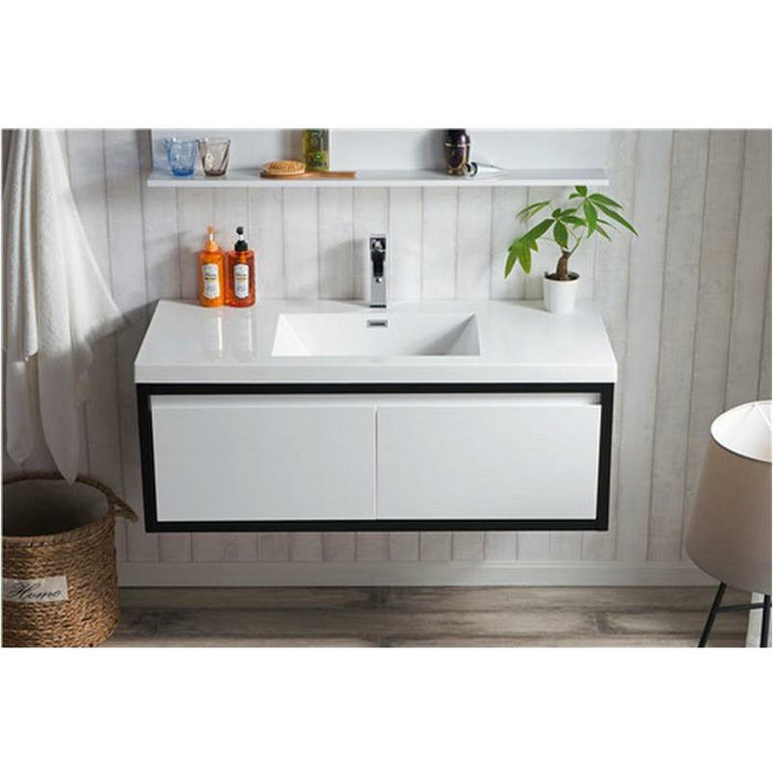 Moreno Bath Lake 48 Inch Wall Mounted Modern Vanity With Matte Black Stainless Steel Frame Lake48WHMB