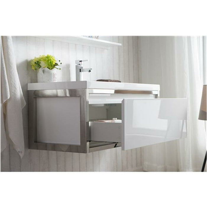 Moreno Bath Lake 42 Inch Wall Mounted Modern Vanity With Chrome Stainless Steel Frame Lake42WHGB