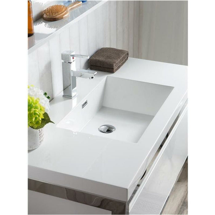 Moreno Bath Lake 42 Inch Wall Mounted Modern Vanity With Chrome Stainless Steel Frame Lake42WHGB