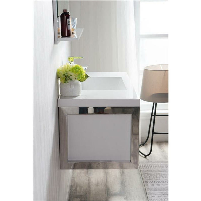 Moreno Bath Lake 42 Inch Wall Mounted Modern Vanity With Chrome Stainless Steel Frame Lake42WHGB