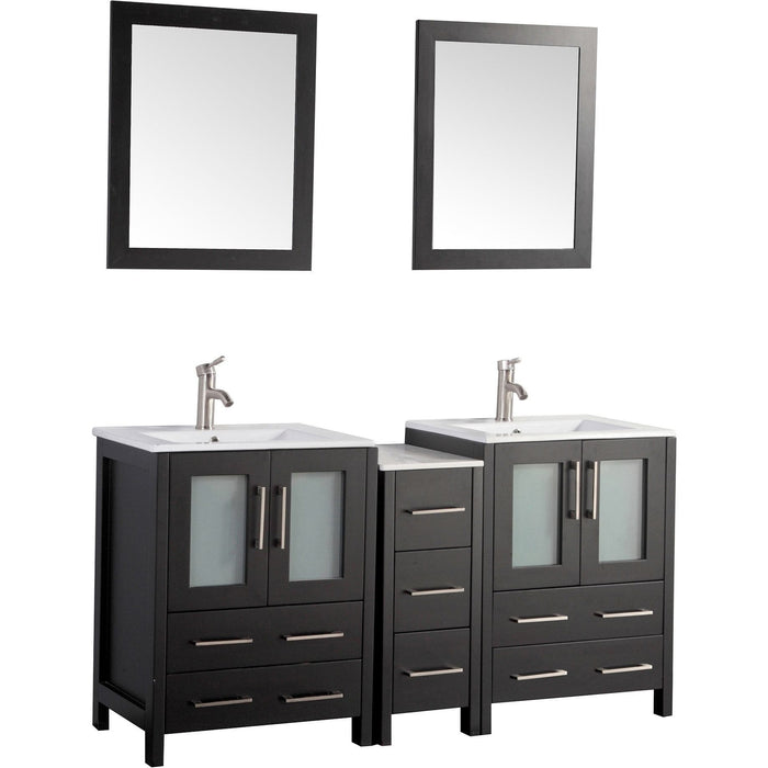 Vanity Art 60 Inch Vanity Cabinet With Ceramic Sink & Mirrors VA3024-60