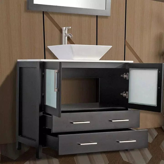 Vanity Art 108 Inch Double Sink Vanity Cabinet with Sink and Mirror (Vessel Sink) - 3 Side Cabinets VA3136-108