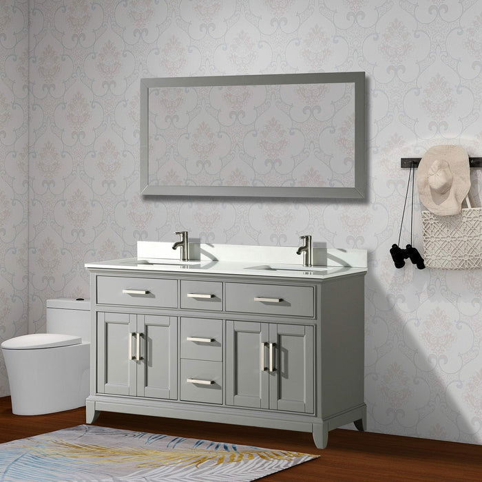 Vanity Art 60 Inch Double Sink Cabinet With Super White Phoenix Stone Vanity Top With Sink & Mirror VA1060D