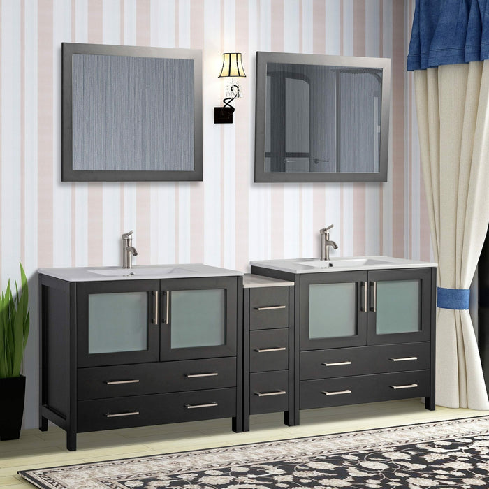 Vanity Art 84 Inch Vanity Cabinet With Ceramic Sinks & Mirrors Espresso VA3036-84