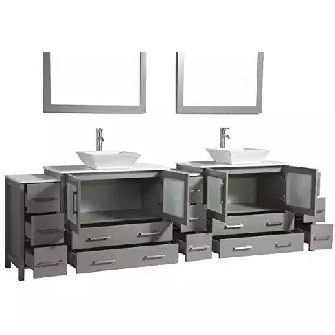 Vanity Art 108 Inch Double Sink Vanity Cabinet with Sink and Mirror (Vessel Sink) - 3 Side Cabinets VA3136-108