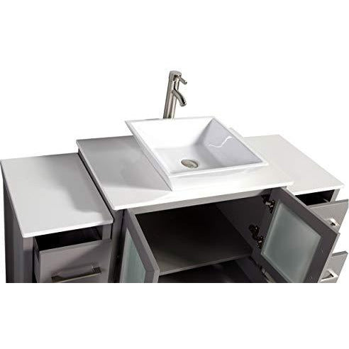 Vanity Art 108 Inch Double Sink Vanity Cabinet with Sink and Mirror (Vessel Sink) - 3 Side Cabinets VA3136-108