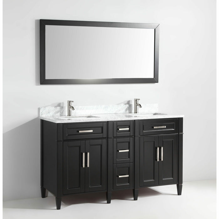 Vanity Art 60 Inch Double Sink Cabinet With White Carrara Marble Vanity Top With Sink & Mirror VA2060D