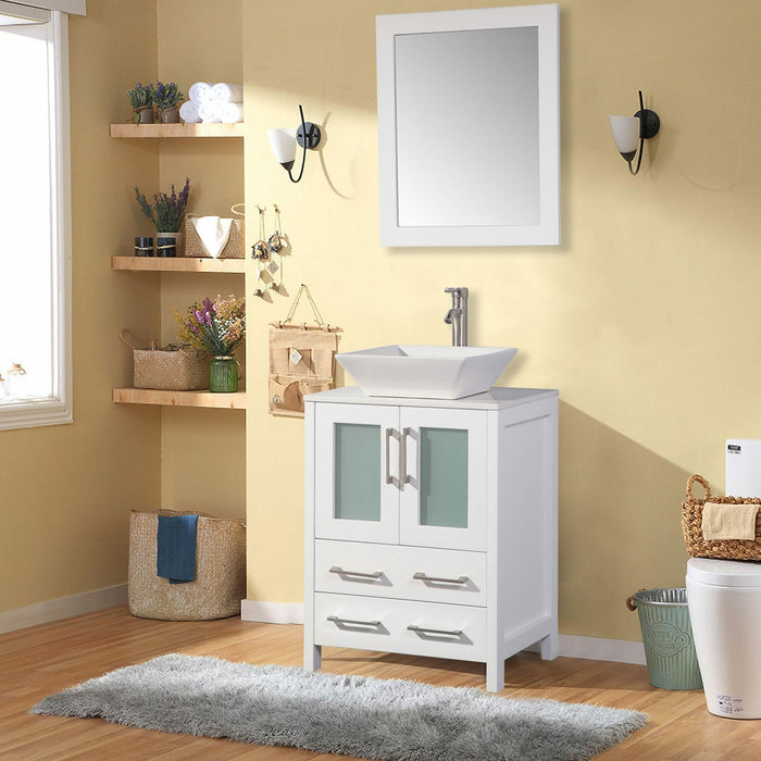 Vanity Art 24 Inch Vanity Cabinet With Ceramic Sink & Mirror VA3124