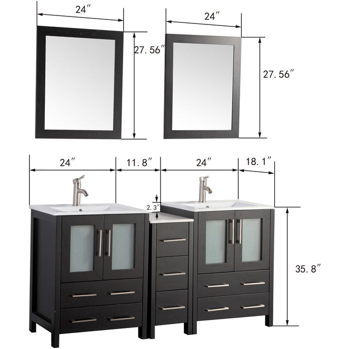 Vanity Art 60 Inch Vanity Cabinet With Ceramic Sink & Mirrors VA3024-60