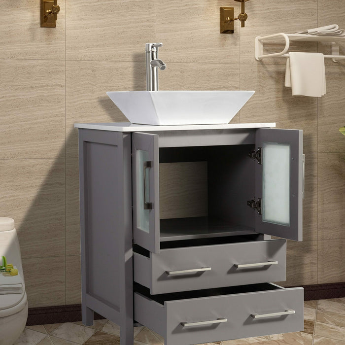 Vanity Art 24 Inch Vanity Cabinet With Ceramic Sink & Mirror VA3124